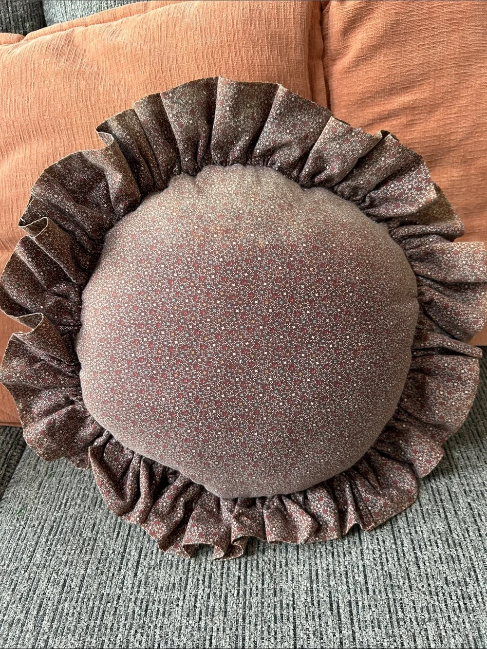 Decor Round Floral Quilted/lace Pillow - Rust/Pink/Cream - Butterfly/flowers